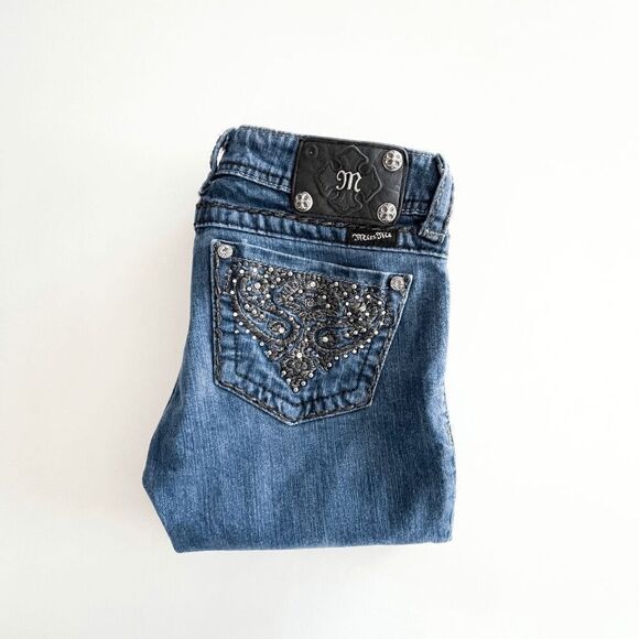 Miss Me Womens Rhinestone Embroidery JPW5123SK Skinny Jeans Size 28 - Picture 6 of 12